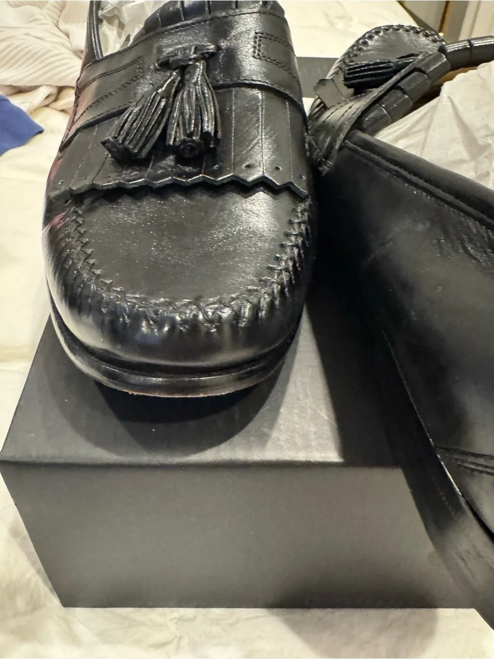 Johnston & Murphy classic Black Kiltie Tassel Loafers soft leather size 12M